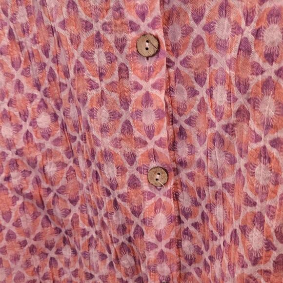 Intimately Free People Oversized Buttondown Blouse Pink Geo Print Linen Blend S - Picture 7 of 12